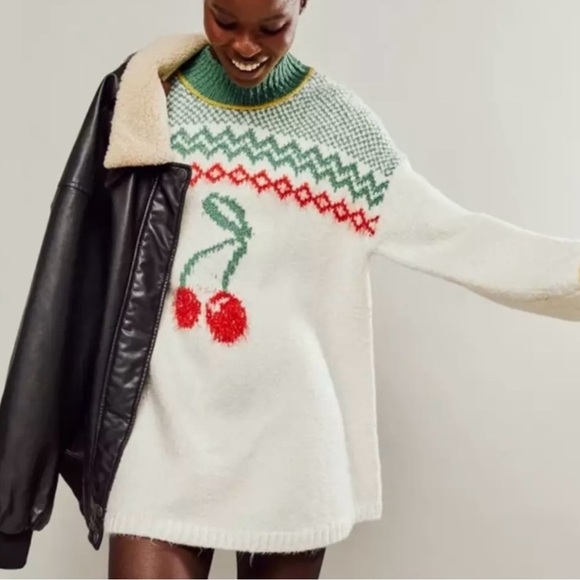 NWT Free People Cherry Heart Mini Sweater Dress - Picture 1 of 11